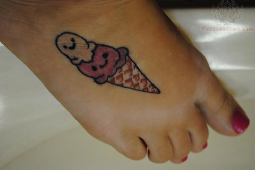 Smiley Ice Cream Cone Tattoo On Foot